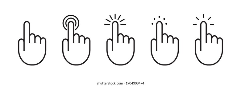 Set of pointer cursor сomputer mouse icons. Vector hand cursor. Hand touch icon, click.