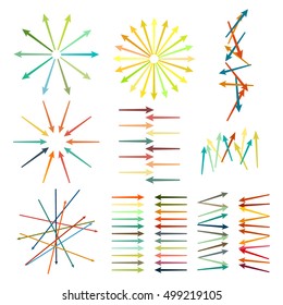 Set pointer in the form of arrows isolated on white background with gradient effect and light flares. Vector illustration EPS 10, design elements for brochure layout or button website