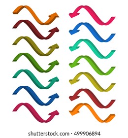 Set pointer in the form of arrows isolated on white background with glow effect and light flares. Vector illustration EPS 10, design elements for brochure layout or button website