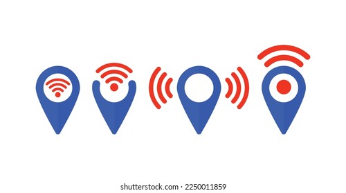 Set of pointer map with wifi internet signal connection icons