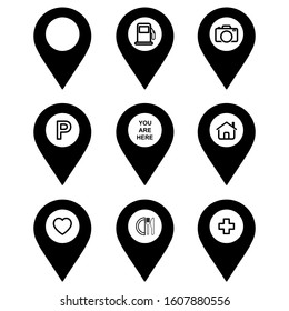 Set of pointer mark icon design. Map pin pointer icon in trendy flat design. Vector illustration.