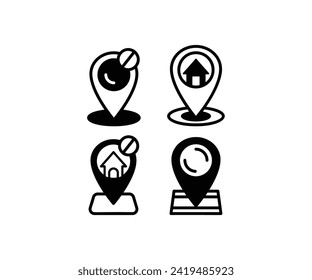 set pointer pin location adress place position of black and white icons simple vector design collections isolated