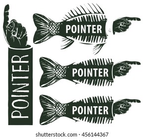 set of pointers to the human hand and the fish skeleton and tail