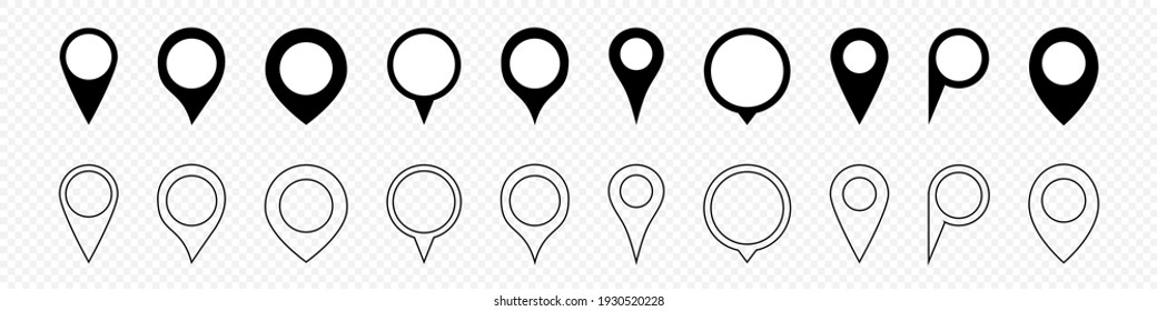 Set of pointers to the map. Set of pictograms. Location Icon. Collection of simple markers. Map icon