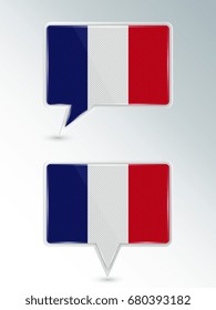 A set of pointers. The national flag of France on the location indicator. Vector illustration.