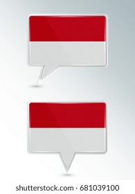 A set of pointers. The national flag of Indonesia and Monaco on the location indicator. Vector illustration.