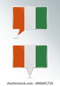 A set of pointers. The national flag of Ivory Coast on the location indicator. Vector illustration.