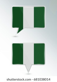 A set of pointers. The national flag of Nigeria on the location indicator. Vector illustration.