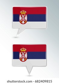 Set of pointers. The national flag of Serbia on the location indicator. Vector illustration.