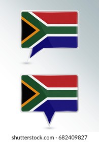 Set of pointers. The national flag of South Africa on the location indicator. Vector illustration.