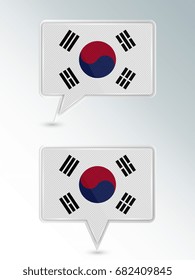 Set of pointers. The national flag of South Korea on the location indicator. Vector illustration.
