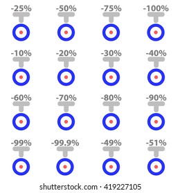a set of pointers with percent for use on websites, to indicate the sequence of the enumeration values, to compile rankings, in stores, on sales