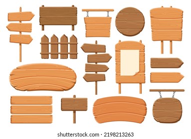 Set of pointers signs and planks. Wooden signboard collection. Vector illustration isolated on white background