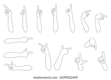 Set of pointing hands, arms and elbows