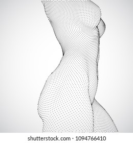 conjunto de puntos y puntos. cuerpo desnudo femenino con fondo blanco en poses sexuales. bailar. Vector 3d