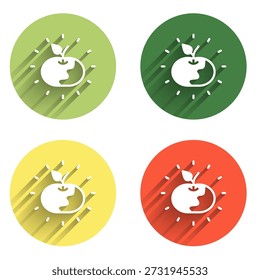 Set Poison apple icon isolated with long shadow background. Poisoned witch apple. Color circle button. Vector