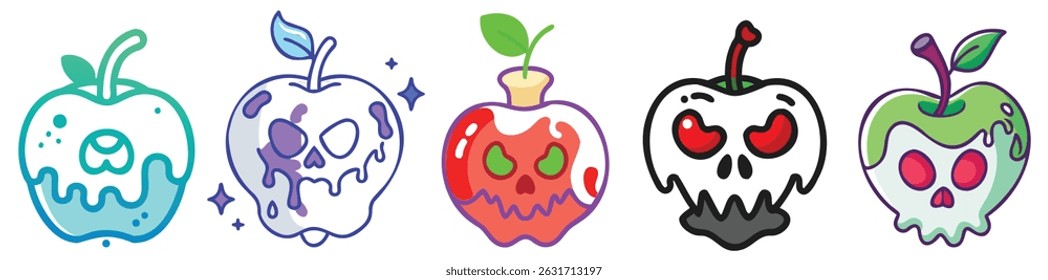 Set of Poison Apples  Vector Illustrations of Fairytale Fantasy
