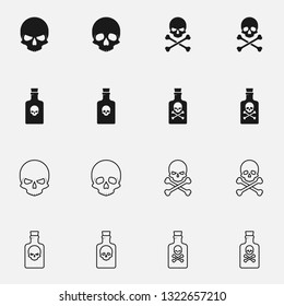 Set Of Poison Black And White Vector Icon.