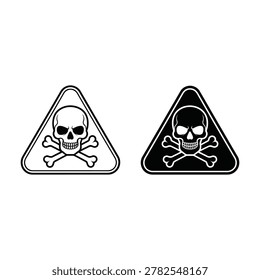 Set of poison danger symbols, hazardous material alert icons, toxic substance warning labels, lethal risk indicators.