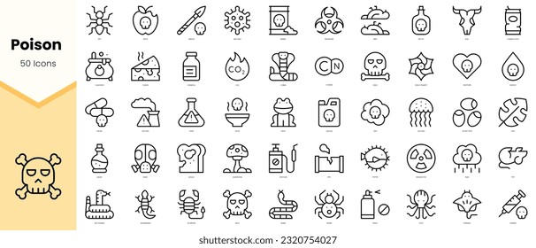 Conjunto de íconos venenosos. Paquete de iconos de estilo de arte de línea simple. Ilustración del vector