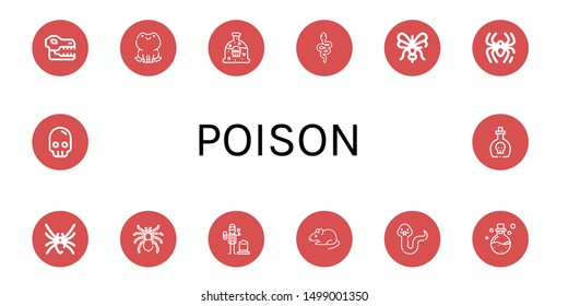 Set Of Poison Icons Such As Skull, Frog, Poison, Snake, Mosquito, Spider, Black Widow, Tarantula, Widower, Rat , Poison