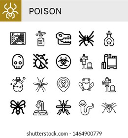 Set of poison icons such as Spider, Snake, Poison, Skull, Black widow, No insects, Biohazard, Widow, Pesticide, Mosquito, Frog, Widower , poison