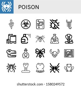 Set Of Poison Icons. Such As Spider, Snake, Biohazard, No Insects, Scorpion, Pesticide, Insecticide, Poison, Cobra, Skull, Mosquito, Tarantula, Frog, Black Widow , Poison Icons