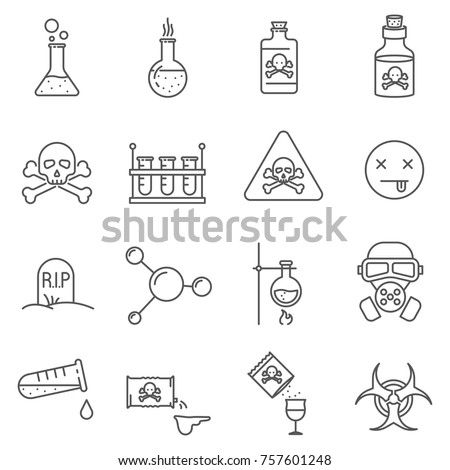 Set of poison Related Vector Line Icons. Includes such Icons as toxins, poisoning, substance, chemistry and  etc.