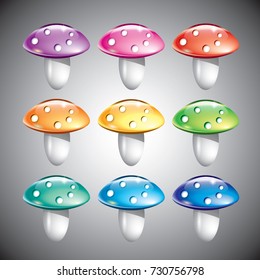 Set of poisonous mushroom icons. Vector illustration.