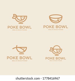 set of Poke bowl restaurant line outline logo