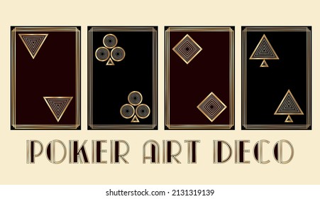 Set poker art deco cards, vector illustration