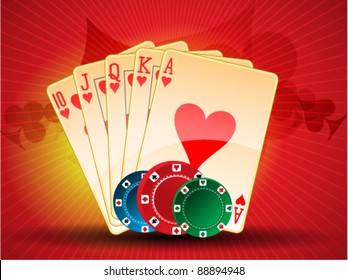 Set of poker card in heart