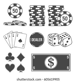 Set of poker and casino elements