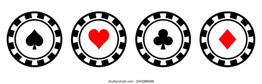 Set of poker chips with card symbols. Playing poker concept. Vector illustration