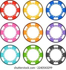 Juego de fichas de póquer en diferentes colores.