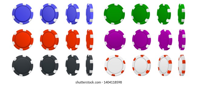 Set of poker chips in different position isolated on white background. Vector illustration.
