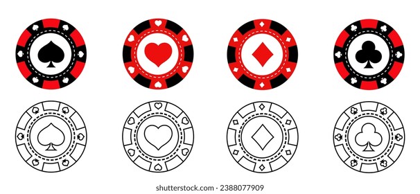 Set of poker chips for gambling. Flat design. EPS 10 vector on white background