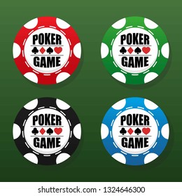 Set of poker chips isolated on white background. Vector illustration. Colorful casino icons. Transparent shades.
