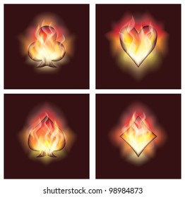 Set poker elements in fire, vector illustration