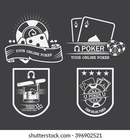 Set Poker emblems. The monochrome style icons on a black background