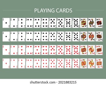 Set of Poker with isolated cards.playing cards, full deck,Vector illustrations.