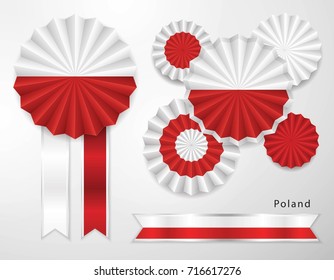 Set of Poland Flag in different shape of ribbons, Flag banners vector for decoration, insignia vector
