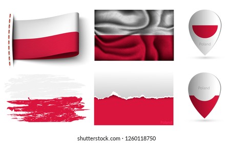 set of poland flags collection isolated on white