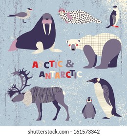 Set of polar animals