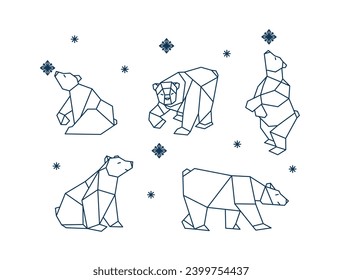 Set of polar bear geometric shapes. Vector.