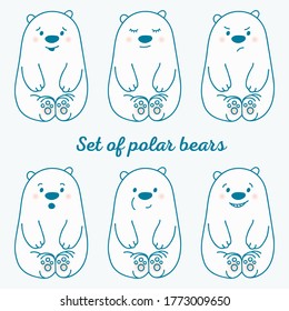 Set of polar bears with different emotions