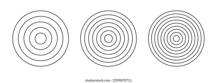 Conjunto de redes polares de círculos concéntricos. Rastreador de hábitos o de vida. Colección de diagramas de círculo divididos en segmentos. Papel polar en blanco. Plantilla de vectores.