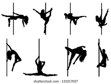 Set of Pole Dancer. Vector Silhouettes
