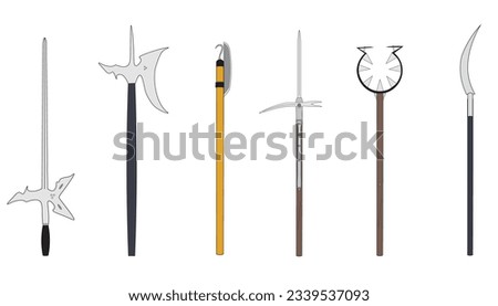 set of polearms. white background