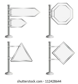 Set Poles with Blank Traffic Signs, isolated on white background, vector illustration
